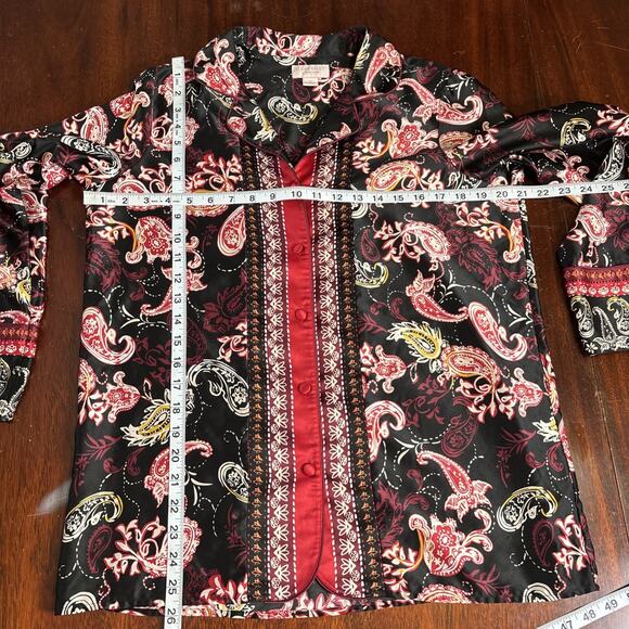 Cabernet Silky Satin Pajama Set Size M Paisley Dark Romantic Long Sleeve Classic - Picture 4 of 8